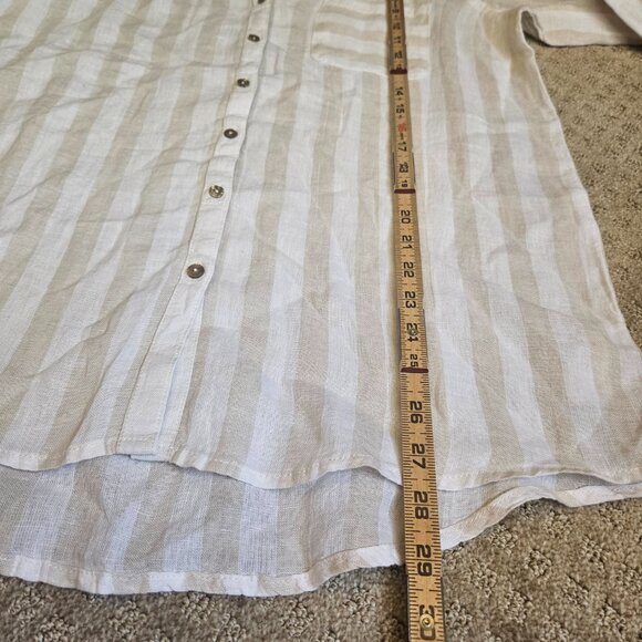Sigrid Olsen 100% Linen Women's Top SZ Medium stripes Cream Coastal Beach Summer - Picture 13 of 13